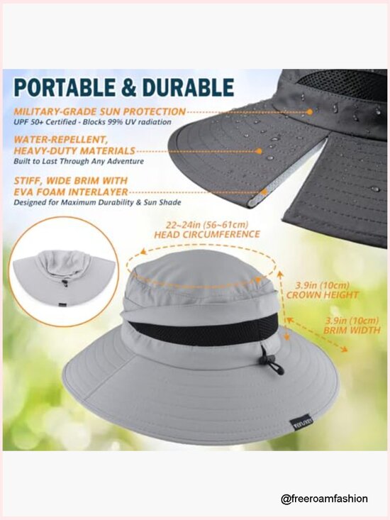 UPF 50+ Waterproof Wide Brim Bucket Hat for Outdoor Hiking Fishing